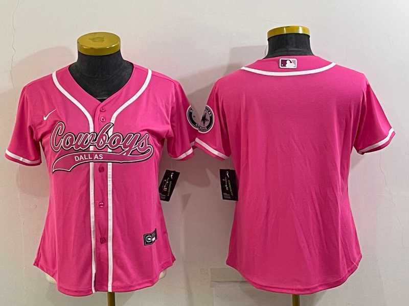 Women%27s Dallas Cowboys Blank Pink With Patch Cool Base Stitched Baseball Jersey->women nfl jersey->Women Jersey
